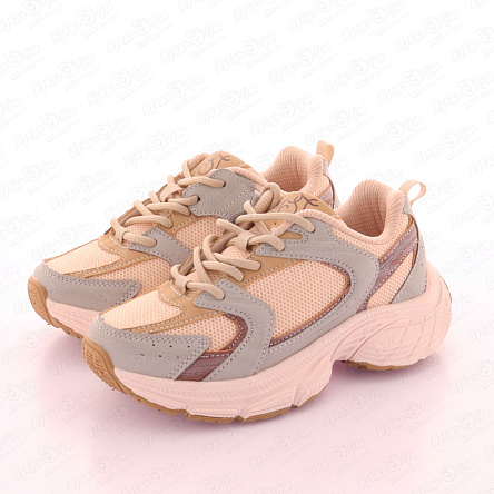 Кроссовки Pasito на шнуровке с легкими сетчатыми вставками и серыми акцентами бежевые - фото 360