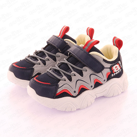 Кроссовки PASITO с красными элементами на липучке темно-синие - фото 360