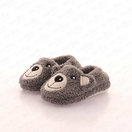 Тапочки Pasito плюшевые с мордочкой мишки серые - фото 360