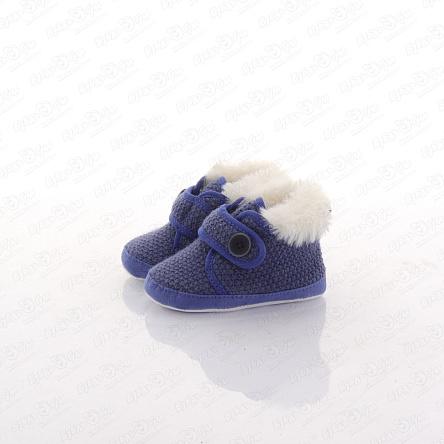 Пинетки Pasito текстильные на липучке с белой меховой вставкой синие - фото 360