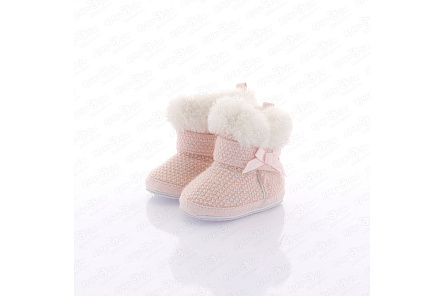 Пинетки Pasito текстильные с белым мехом вязаные розовые - фото 360