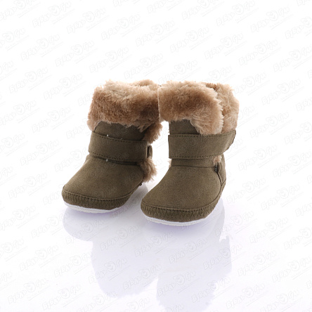 Пинетки Pasito хаки с меховыми вставками - фото 360