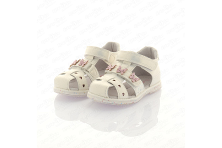 Сандалии Pasito на липучке с блестящими бабочками белые - фото 360