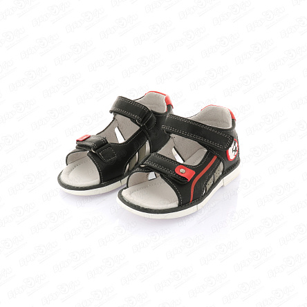 Сандалии Pasito открытые на липучке с красными элементами черные - фото 360