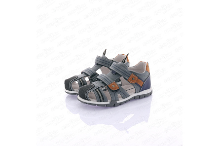 Сандалии Pasito на липучке с темно-синими вставками серые - фото 360