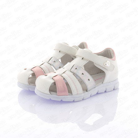 Сандалии Pasito с отверстиями в форме сердечек с серебристой вставкой бело-розовые  - фото 360