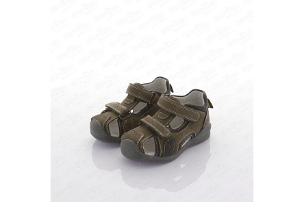 Сандалии Pasito с черными вставками с перфорацией с белой строчкой коричневые  - фото 360