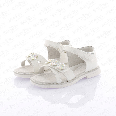 Сандалии Pasito на липучке декор с сердечками в стразах белые - фото 360