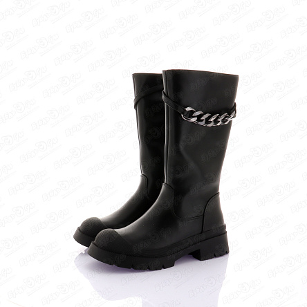 Сапоги Barbaris высокие на молнии с декором цепь черные - фото 360