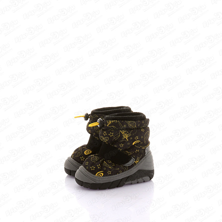 Сапоги сноубутсы Pasito утепленные с фиксатором на липучке с желтым принтом черные - фото 360