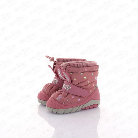 Сапоги сноубутсы Pasito утепленные на липучке с украшением стразы розовые - фото 360