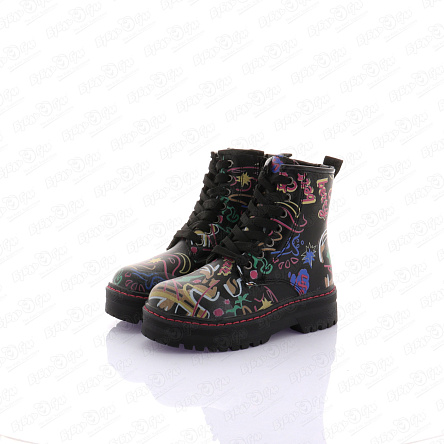 Ботинки Pasito утепленные с рисунком граффити на шнуровке черные - фото 360