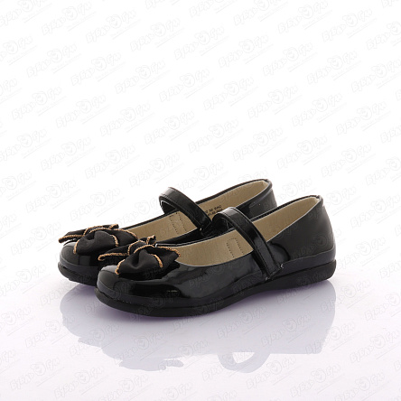 Туфли Pasito школьные лаковые на липучке с крупным бантом и цепочкой черные - фото 360