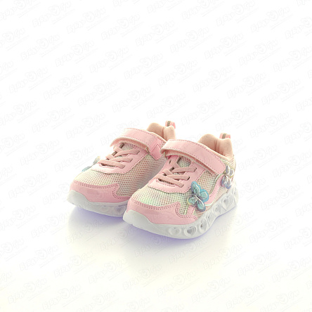 Кроссовки Pasito с украшением бабочки и подошвой с огоньками розовые - фото 360