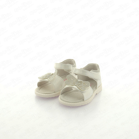 Сандалии Pasito на липучке с блестящей бабочкой сатиново-белые - фото 360