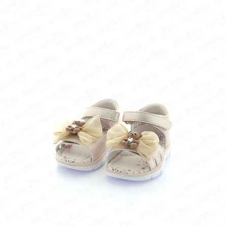 Сандалии Pasito с декором мишка с бантиком бежевые - фото 360