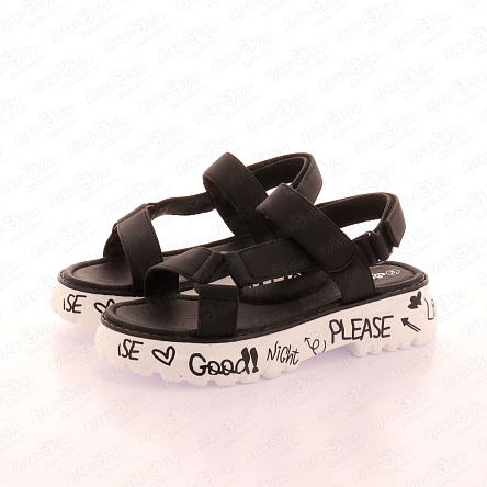 Сандалии Barbaris с  тройной пряжкой на липучках черные - фото 360