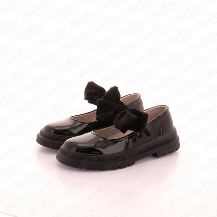 Туфли Barbaris школьные с декором бант на липучке лаковые черные - фото 360
