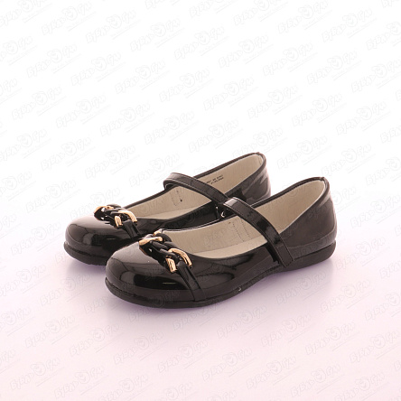 Туфли школьные Pasito на липучке черно-золотой цепочкой лаковые черные - фото 360