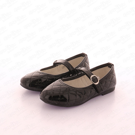 Туфли школьные Pasito с аксессуаром на липучке стеганая черная - фото 360