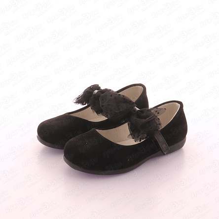 Туфли школьные Pasito с фатиновым бантом в горошек черные - фото 360