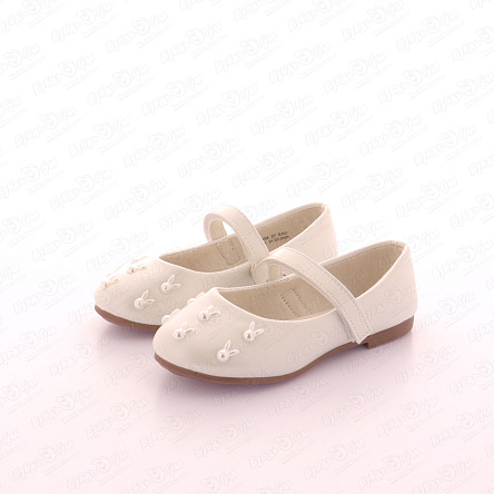 Туфли школьные Pasito на липучке с бусинами-зайчиками белые - фото 360