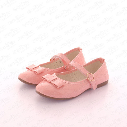 Туфли школьные Pasito на липучке с золотой пряжкой и бантом кожаные розовые - фото 360