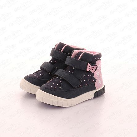 Ботинки Pasito утепленные с нежным принтом в виде сердечек и декоративными розовыми бабочками синие - фото 360