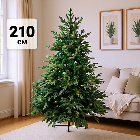 Ель искусственная Кавказская с электрогирляндой комбинированная хвоя зеленая 210см