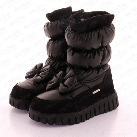 Сапоги сноубутсы Pasito с декоративным пышным бантом черные - фото 360