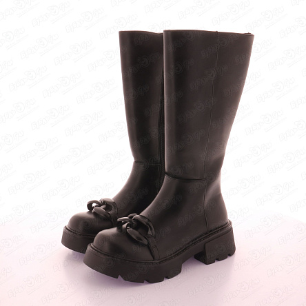 Сапоги Barbaris демисезонные высокие украшены крупной черной цепочкой черные - фото 360