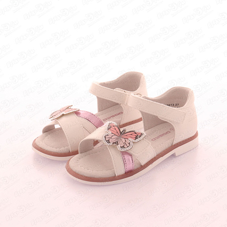 Сандалии Pasito ясельные на липучке с декором в виде бабочки белые - фото 360