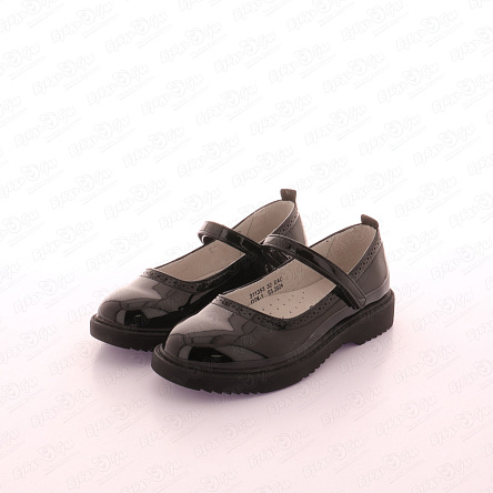 Туфли школьные Barbaris с тонким ремешком лаковые черные - фото 360