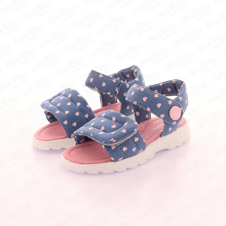 Сандалии Pasito на липучке летние открытые джинсовые с сердечками синие - фото 360