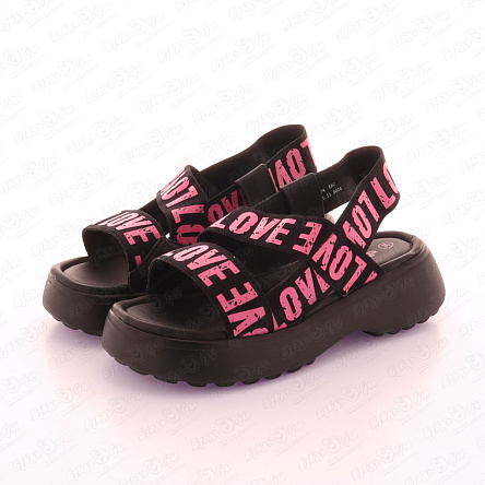 Сандалии Barbaris с розовыми надписями love на платформе черные - фото 360
