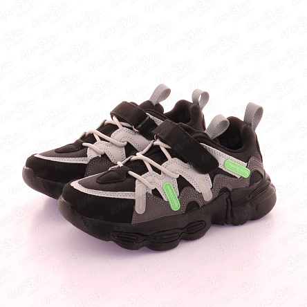 Кроссовки  Pasito на липучке с цветными акцентами черные - фото 360