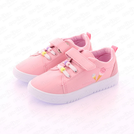 Кеды Pasito на липучке и шнурках с бусинками принт мороженое розовые - фото 360