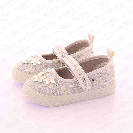 Туфли Pasito на липучке блестящие с декоративными цветами серебряные  - фото 360