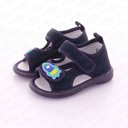 Сандалии Pasito на липучке с силиконовой нашивкой ракета подошва с огоньками синие  - фото 360