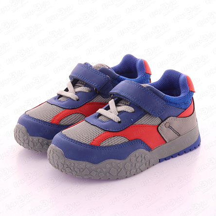 Кроссовки PASITO с красными элементами и синей липучкой серые - фото 360