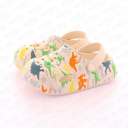 Шлепанцы Pasito пляжные с принтом динозавров белые - фото 360