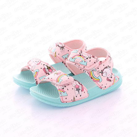 Сандалии Pasito пляжные на липучках принт веселые единороги розовые  - фото 360