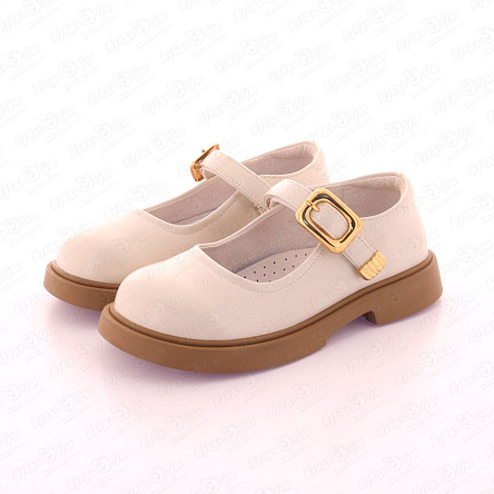 Туфли BARBARIS с золотистой пряжкой на липучке белые - фото 360