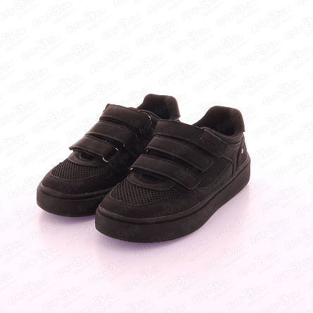 Туфли школьные TIBURON с перфорацией на липучках матовые черные - фото 360