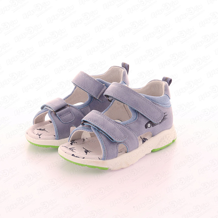 Сандалии Pasito на двойной липучке и принтом машинки голубые - фото 360