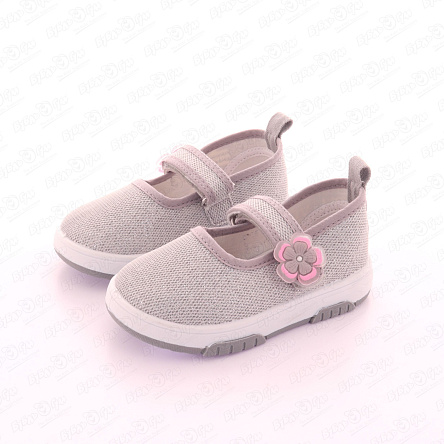 Туфли Pasito на липучках с декоративным цветком серые - фото 360