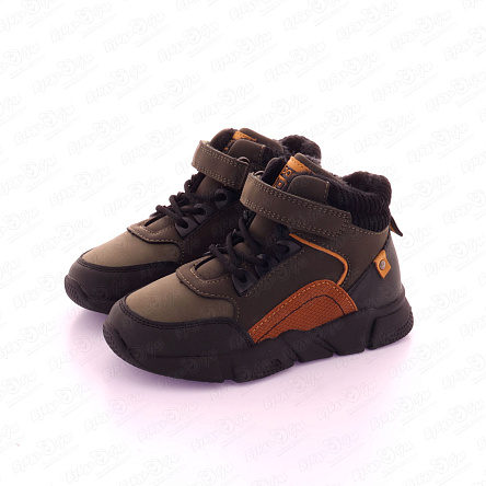 Ботинки Pasito утепленные на шнуровке и липучке с коричневыми вставками хаки - фото 360