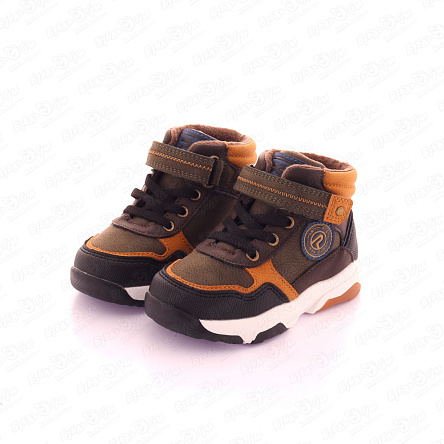 Ботинки Pasito утепленные на шнуровке и липучке с цветными акцентами и контрастными деталями коричневые - фото 360