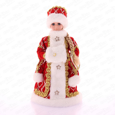 Фигурка декоративная Снегурочка в бархатном красном наряде с золотистыми лентами текстиль 40см - фото 360