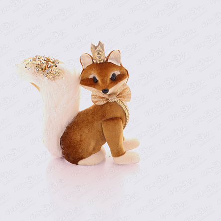 Фигурка декоративная Лиса велюровая с пайетками и стразами винтажная золотистая 18см - фото 360